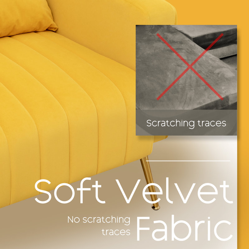 Yellow Velvet Wingback Accent Chairs with Pillows, Set of 2