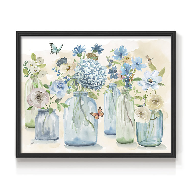 Jardin papillon bleu - reproduction encadrée - réaménageable, H 8 po x l 10 po, Noir, noir, noir, noir