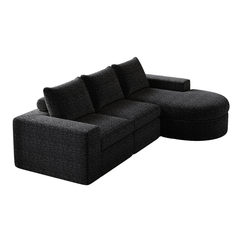 Chenille Cloud Curved Sectional Sofa, Black Chenille