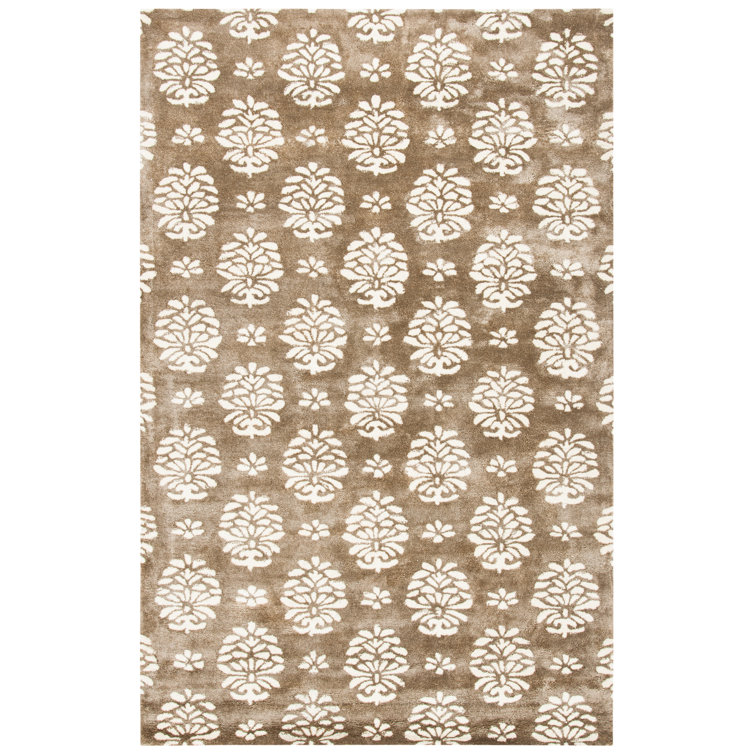 Candelo Soho Hand Tufted Wool/Cotton/Viscose Damask Rug in Beige
