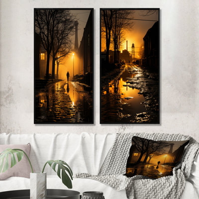 Usine, hiver, paysage, Afterglow - usines d'art mural, ensemble de 2