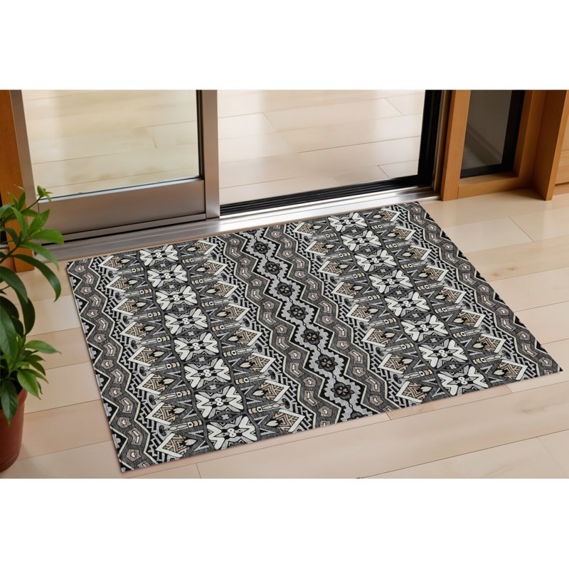 3' X 5' Charcoal Brown And Ivory Moroccan Washable Indoor Outdoor Area Rug