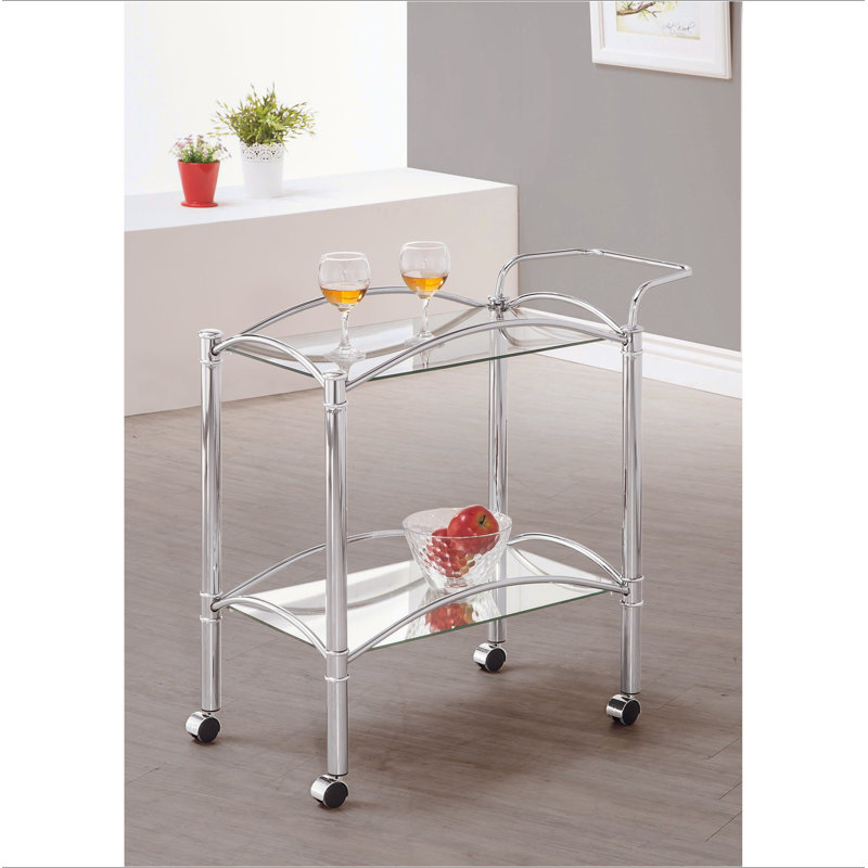 Porch & Den 2-Tier Rectangular Glass Shelf Metal Bar Cart