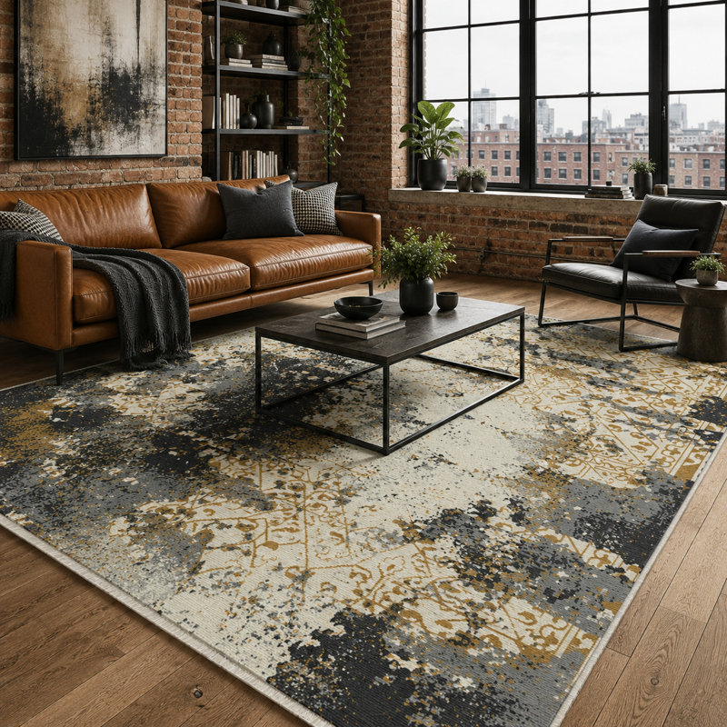 Abstract Cotton and Chenille Flatweave Area Rug, 200 cm round