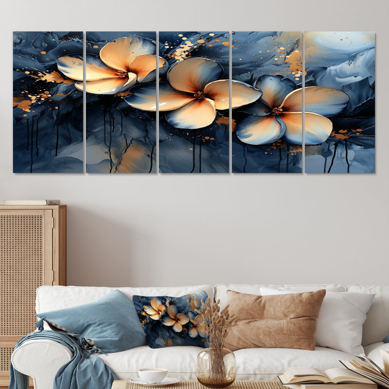 Modra - art mural Plumeria - ensemble d'art mural Tradit, H 28 po x l 60 po, 5