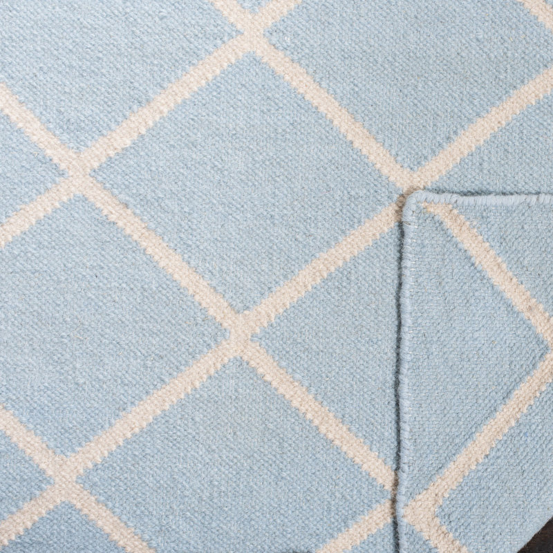 Rodgers Hand Woven Flat Weave Wool/Cotton Geometric Rug in Light Blue/Ivory, Rectangle 4' x 6'