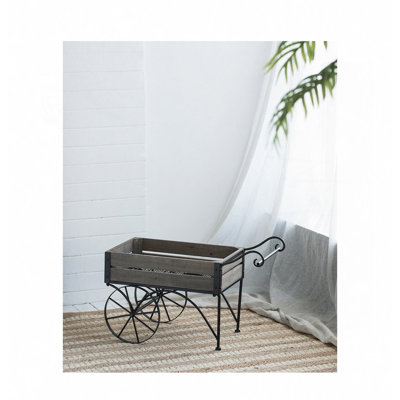 24.4"X12.6"X15.4" Rustic Black Trolley Cart Plant Stand, Planter