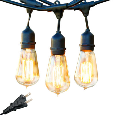Guirlande de lumières d'extérieur incandescentes de 48 pi avec 15 ampoules Edison Ambient Pro, résistante aux intempéries, connectable de bout en bout