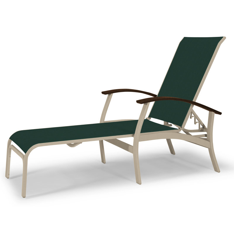 Belle Isle Outdoor Chaise Lounge, Textured Beachwood, Forest Forest Green 22D Sunbrella®, Kona P10