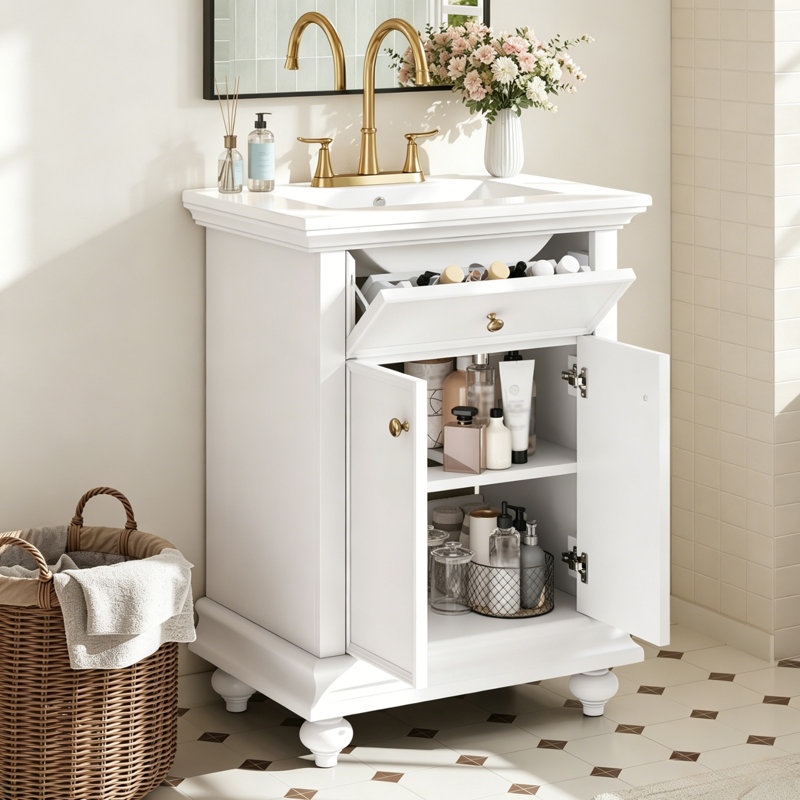 Meuble-lavabo moderne 24 po avec tiroir basculant, White
