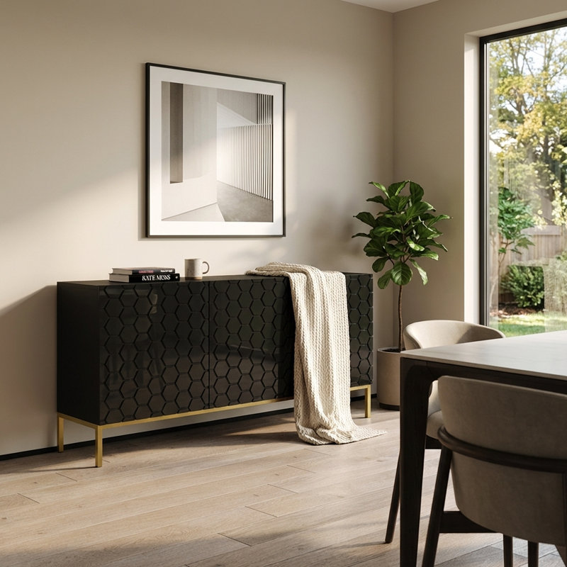 Buffet 63 po Danyielle avec finition ultrabrillante, Noir