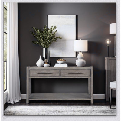 Table de canapé 54 po en chêne blanc, aucun assemblage requis, plateau supérieur et tablette inférieure spacieux pour le rangement et la présentation