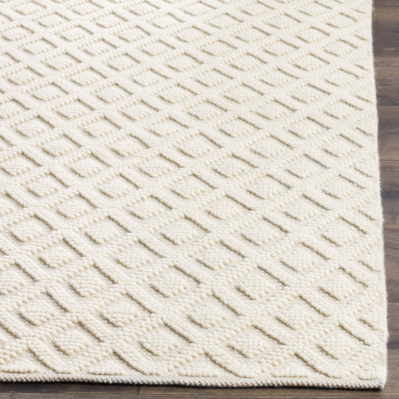 Bareen Geometric Handmade Tufted Wool/Cotton Area Rug in Ivory, Rectangle 8' x 10'