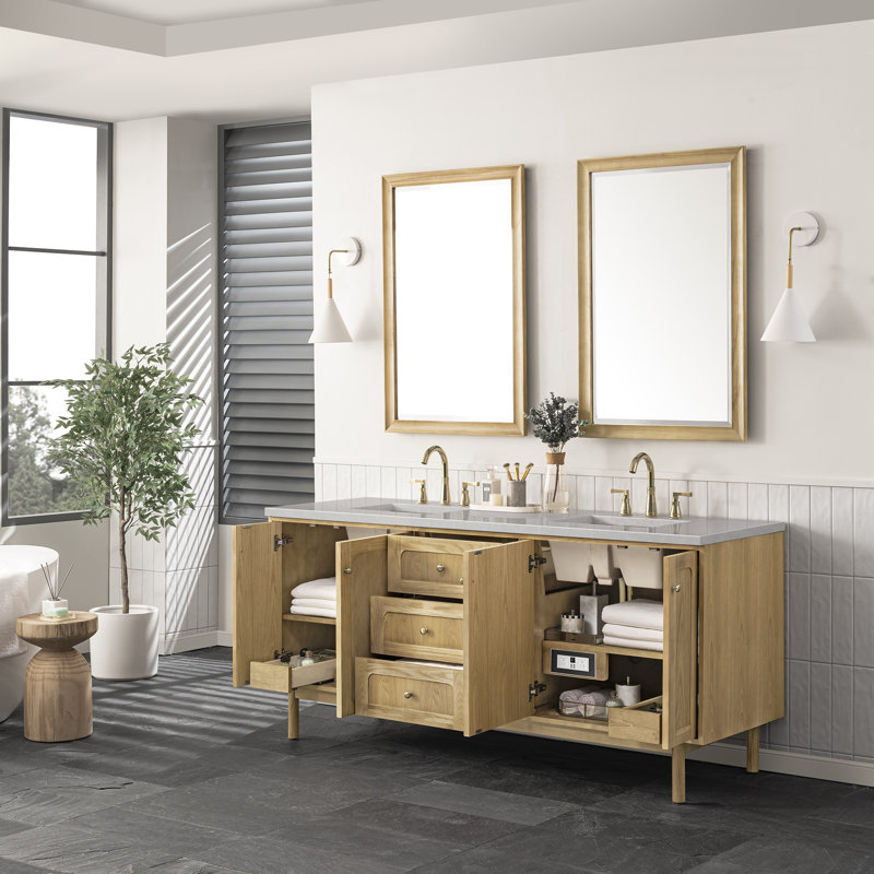 Laurent 72'' W Double Vanity, Ethereal Noctis, 8" Widespread, Light Natural Oak