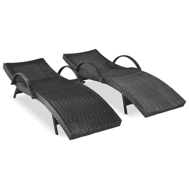 K&K 80'' Outdoor Wicker Chaise Lounge Chairs Set Of 2, Black
