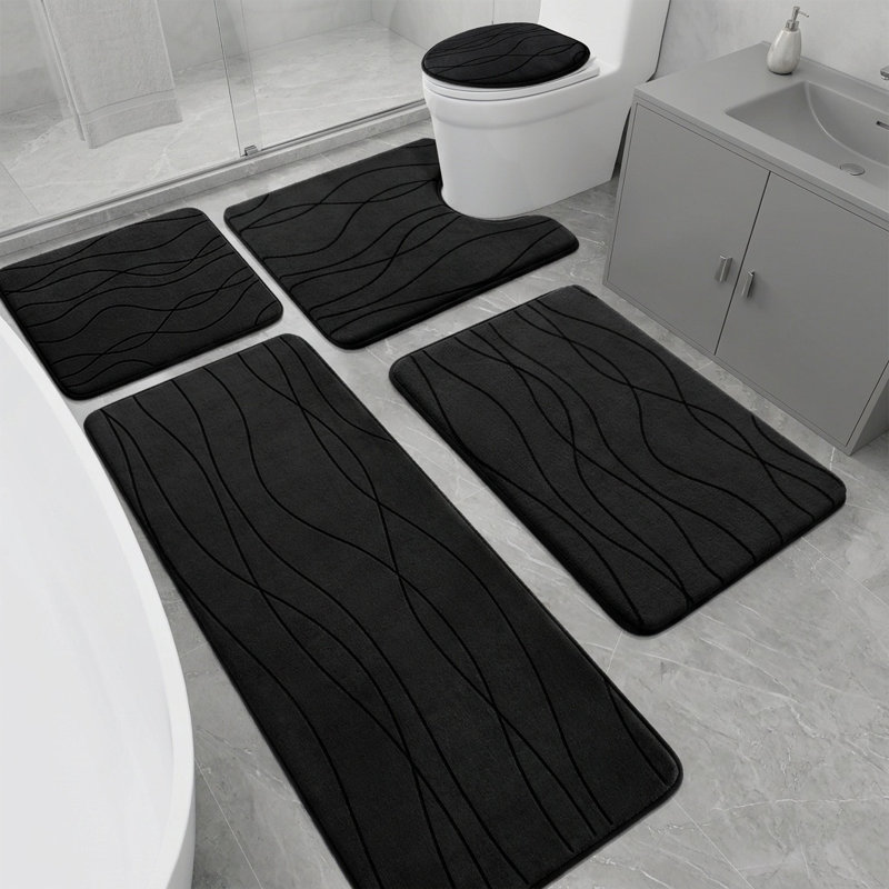 5 Piece High Absorb 25D Memory Foam Bathroom Rug Set with Non-Slip Backing, Black