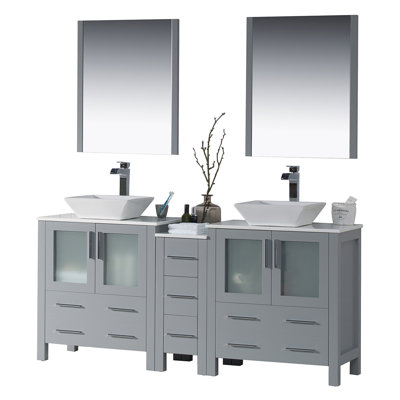 Mance 72.375'' Double Bathroom Vanity with Ceramic Top