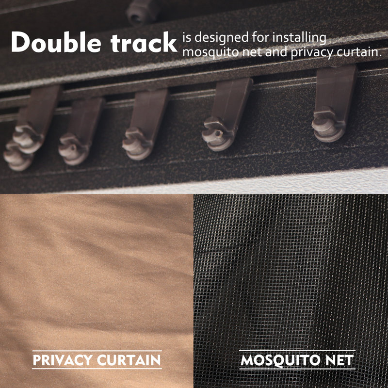 Caesar 10ft x 12ft Dark Brown Double Roof Hardtop Gazebo with Curtain and Mosquito Netting