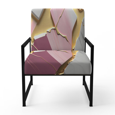 Abstract Geode Pink V - Upholstered Modern Arm Chair, Marble Abstract Accent Chair
