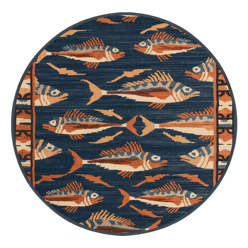 Tapis lavable hawaïen avec poissons volants, Rond 3 pi