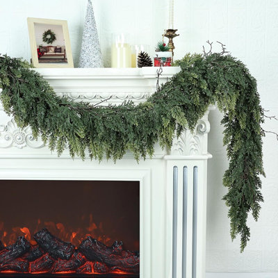 Guirlande de Noël réaliste pour manteau de cheminée de 6 pi avec guirlandes de cèdre artificielles épaisses / luxueuses décorations de Noël Guirlande de Noël d'intérieur pour escaliers