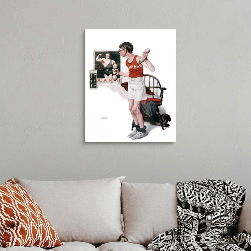 «Norman Rockwell Boy Lifting Weights», art mural sur toile, H 30 po x l 24 po x P 1,25 po, Toile tendue