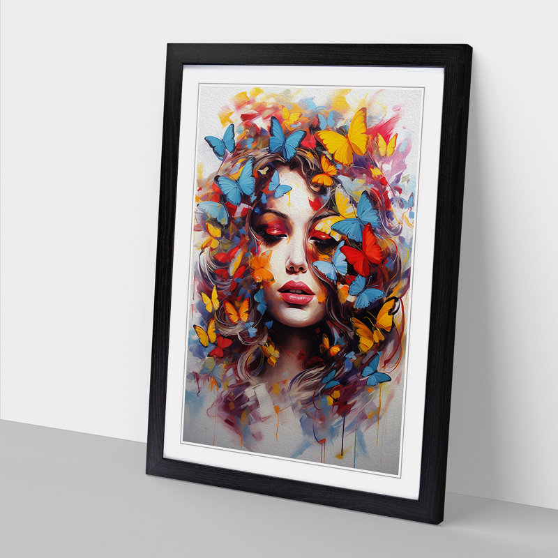 Butterfly Action Painting Art - Framed Print, 64cm H x 46cm W x 2cm D, Black Framed