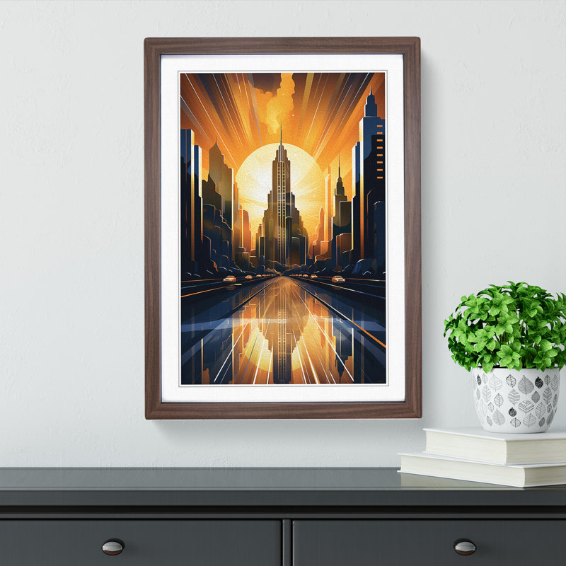 Skyline Art Deco No.2 - Framed Print, 46cm H x 34cm W, Walnut Framed