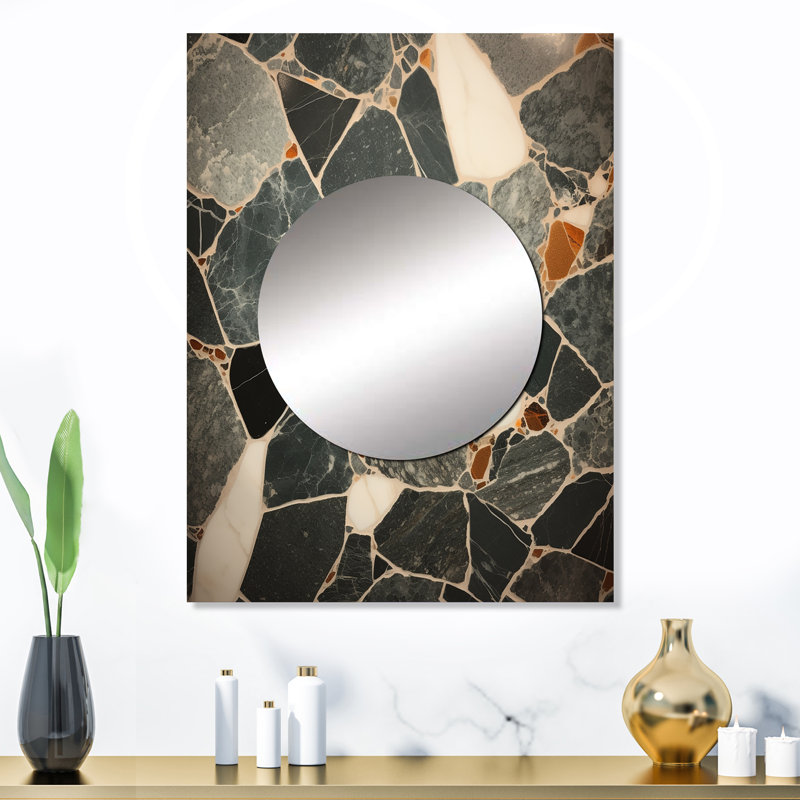 Radeen Gray Abstract Harmony in Tiles I - Miroir mural, miroir décoratif moderne, impression sur métal, 32 po x 24 po