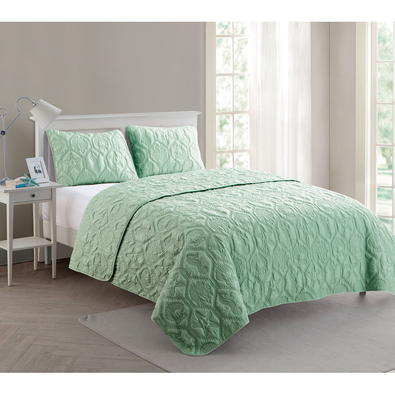 Shore 3-Piece Embossed Quilt Set, King Quilt + 2 King Shams, Mint Green