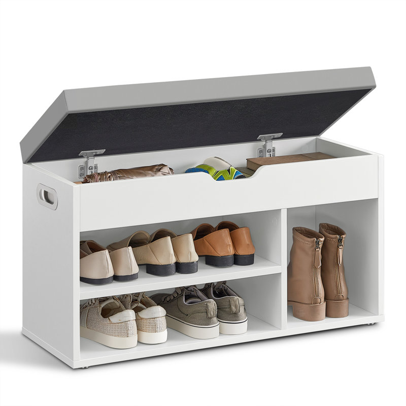 Abigayle 8 Pair Shoe Storage Bench, Cloud White, Grey