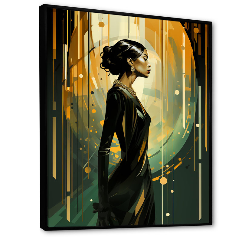 1950 Renaissance Jazz Woman Elegance IV - mode, art mural, H 44 po x l 34 po x P 1,5 po, Cadre flottant noir
