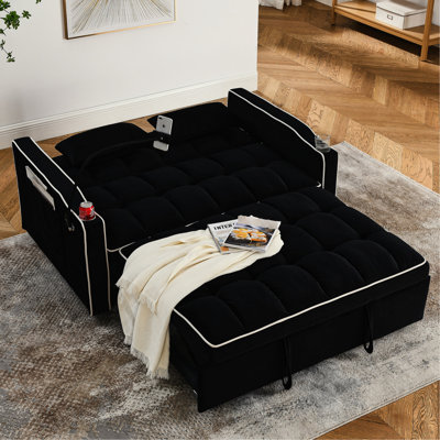 Black Velvet Foldable Bed With Adjustable Back And & Phone Accessories Modern In Back, Port, Ashtray, Mobile Stand 2 Relaxing Pillows (black