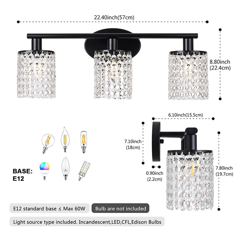 Luminaires de salle de bain Ayushma, Noir, 3