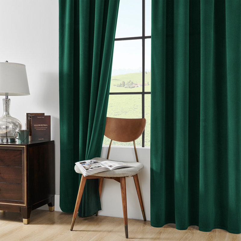 Velvet Curtains Decorative Soft Luxury Blackout Drapes Thermal Insulated Window Curtains 2 Panels Grommet Top, Dark Green, 52"x84"