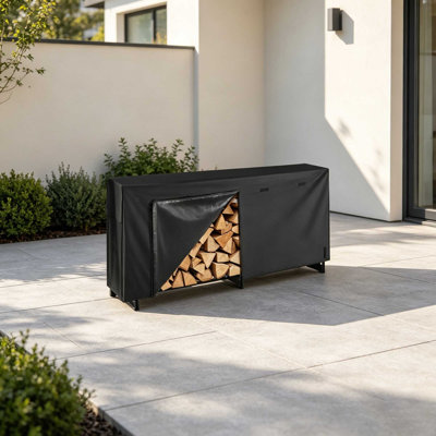 Outdoor Firewood Rack  with Waterproof 600D Oxford Cover, 1/2 Cord Heavy Duty Iron Log Holder, 660lbs Capacity Rust-Proof Powder Coated Firewood Storage for Patio Backyard Porch Fireplace Deck