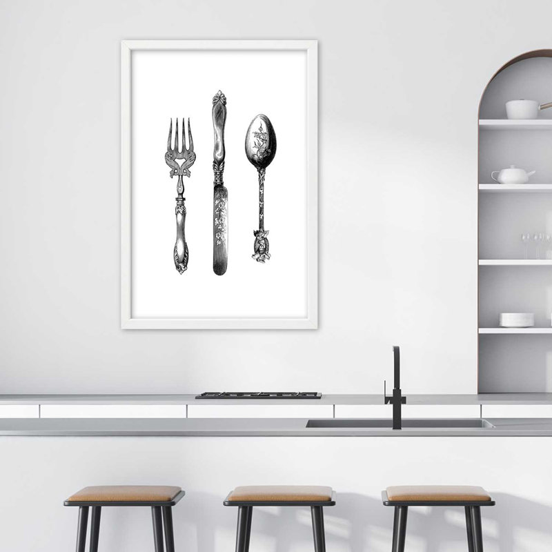 Rustic Cutlery - Single Picture Frame Print, White, 90cm H x 60cm W