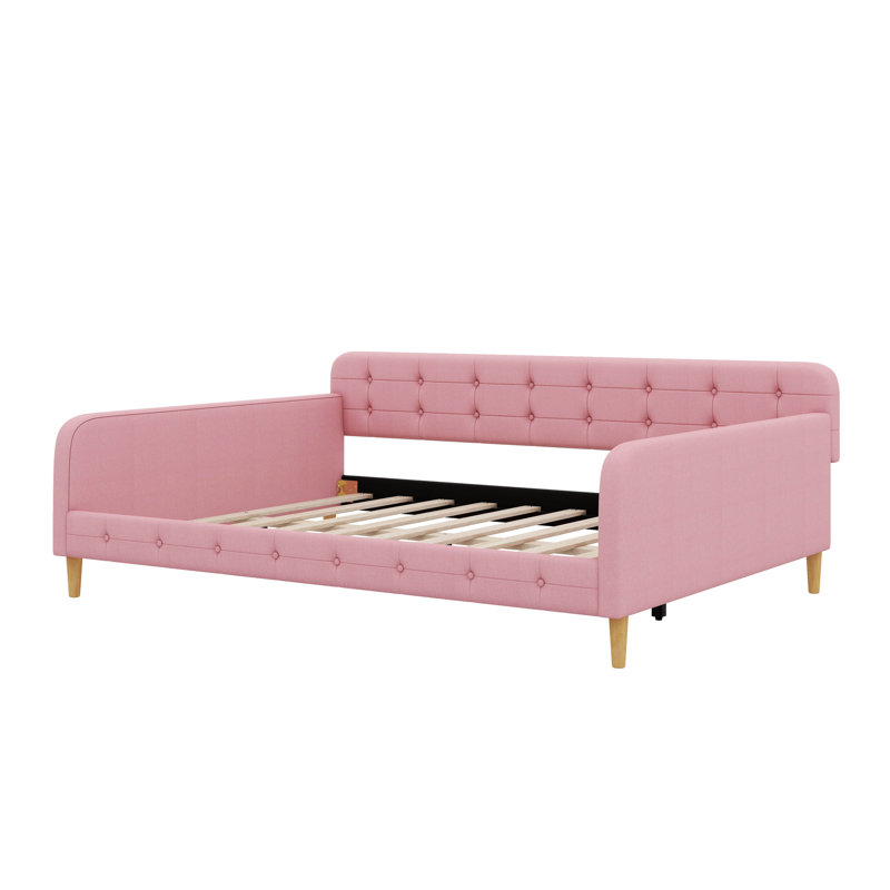 Daybed With Fabric Upholstery And Leg Support, Rubine, Full