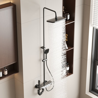 Gunmetal Gray Shower System With 4-Way Piano Diverter & Rain Showerhead