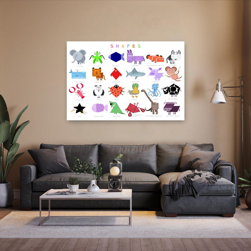 «Geometric Animal Fun», art mural contemporain géométrique coloré, 40" H x 60" W