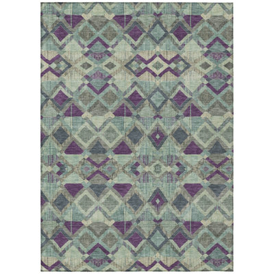 9' X 12' Blue And Purple Geometric Washable Indoor Outdoor Area Rug