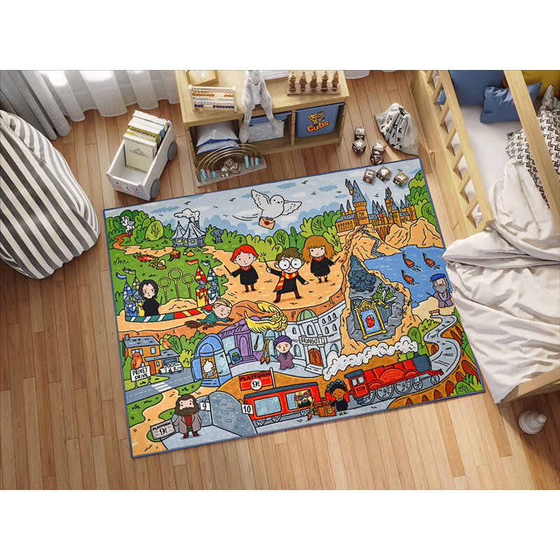 Harry Potter Wizarding World Activity Educational Learning Game Non Slip Kids Rug Classroom Playroom, Rectangle 5'3" x 6'6"