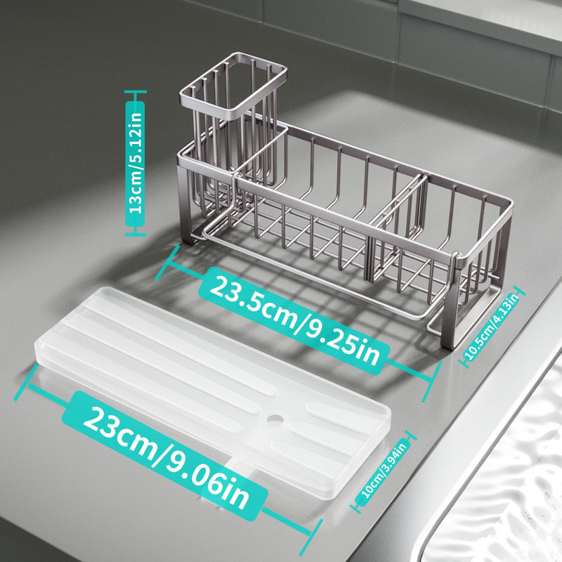 Serviteur d'évier en acier inoxydable avec drainage rotatif à 360 °, porte-brosses et lavettes amovibles, organisateur de cuisine résistant à la rouille pour éponges et brosses