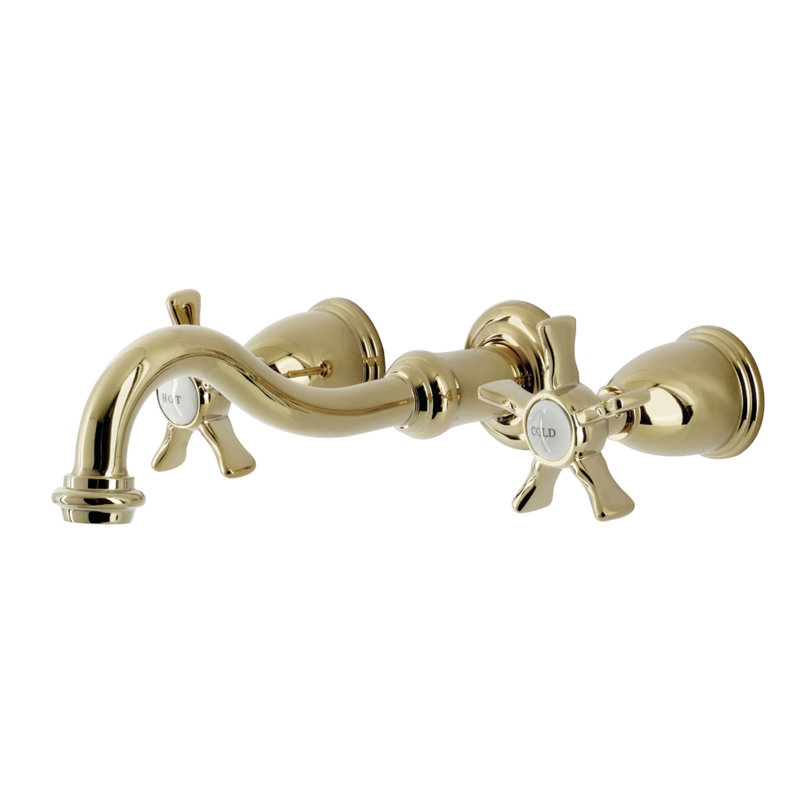 Kingston Brass Belknap Two-Handle 3-Hole Wall Mount Tub Faucet, Polished Brass, Star