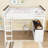 Queen Size Loft Bed With Desk, Storage Shelves, And Safety Guardrail
