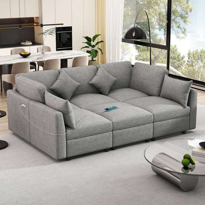 86,6 po Canapé modulaire Canapé modulaire en U Canapé-lit Canapé-lit en L avec repose-pieds mobile et deux ports USB pour le salon