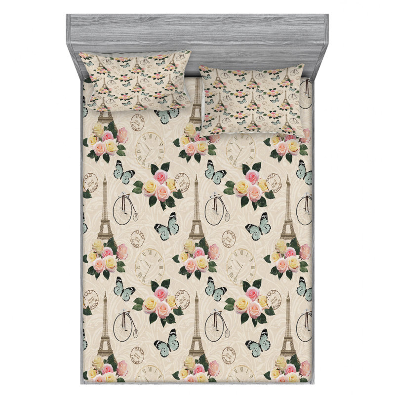 Microfiber Floral Sheet Set, Full/Double Sheet Set with Fitted Sheet