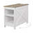 Farmhouse End Table with Charging Station and Open Storage Shelves, Barn Door Accent, White and Oak Finish