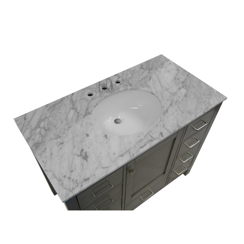 Ensemble de meuble-lavabo simple 42 po Claudett, Marbre de Carrare, Gris patiné