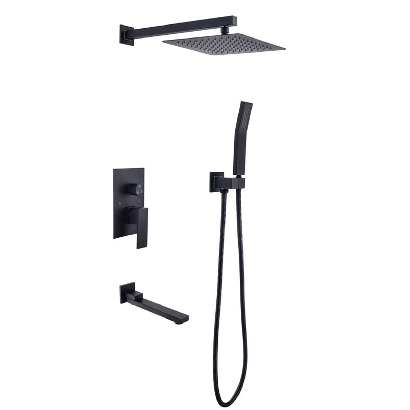 Douche de luxe carrée 10 pouces - Mélangeur de pluie noir pour salle de bain avec buse pour un nettoyage facile du système mural